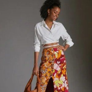 NEW NWT Anthropologie Maeve Button Front Cutout Midi Skirt Print M